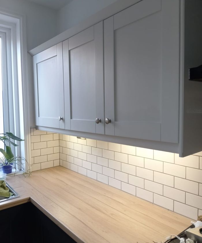 Kitchen with LED lighting under the wall cabinets